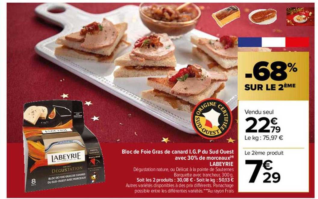 bloc de foie gras de canard i.g.p. du sud ouest avec 30% de morceaux labeyrie