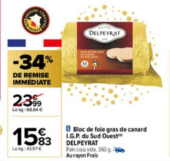 bloc de foie gras de canard i.g.p. du sud ouest delpeyrat
