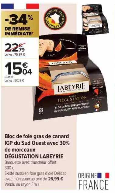 bloc de foie gras de canard igp du sud ouest avec 30% de morceaux dégustation labeyrie