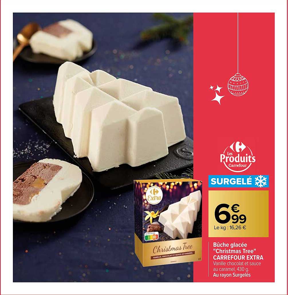 bûche glacée "christmas tree" carrefour extra