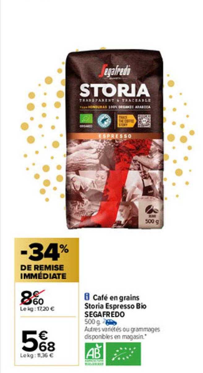 café en grains storia espresso bio segafredo