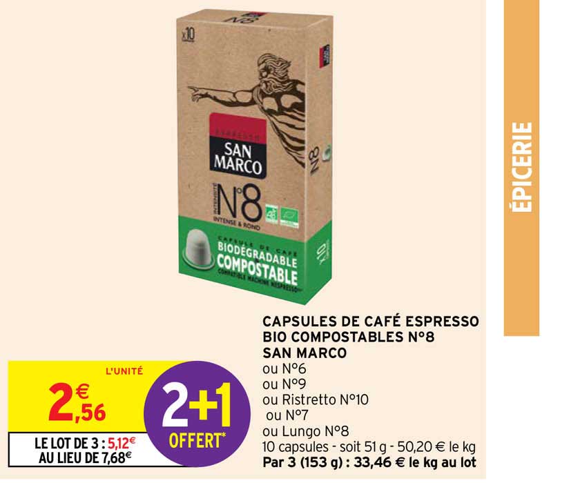 capsules de café espresso bio compostables n°8 san marco