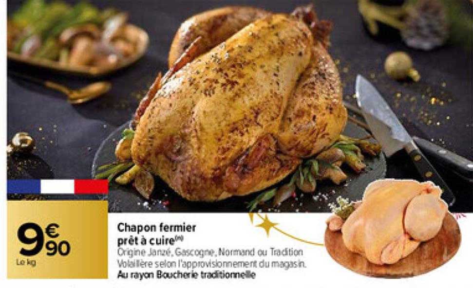 chapon fermier prêt à cuire