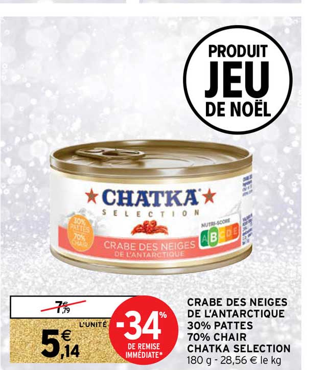 crabe des neiges de l'antarctique 30% pattes 70% chair chatka sélection