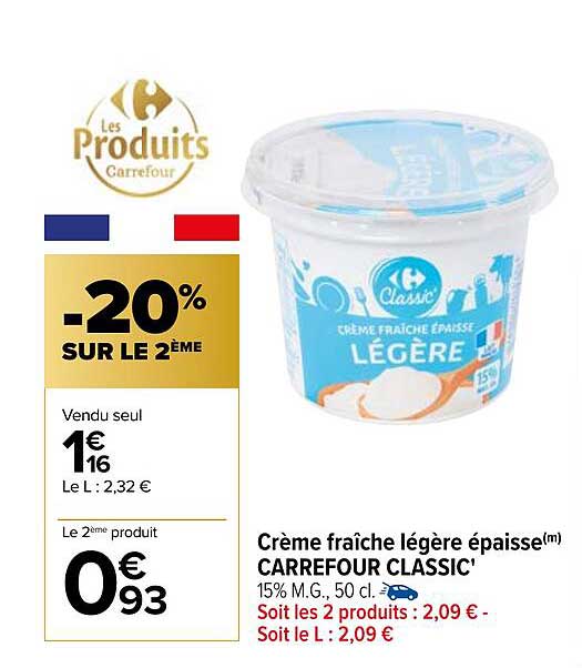 Crème Fraîche Légère épaisse Carrefour Classic'