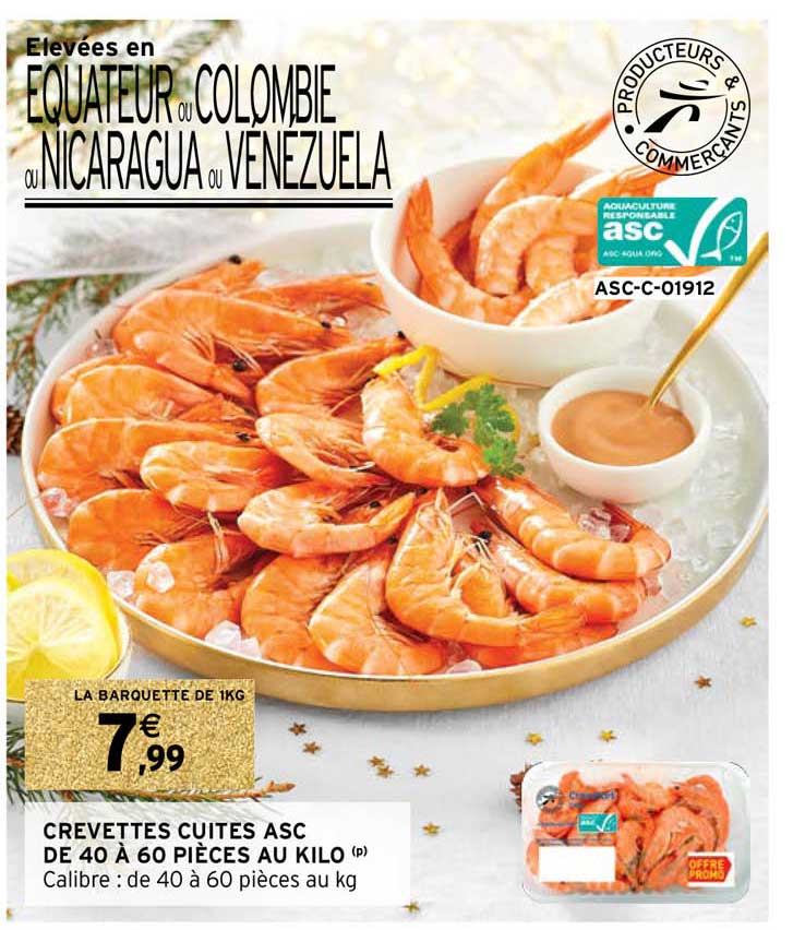 crevettes cuites asc de 40 à 60 pièces au kilo