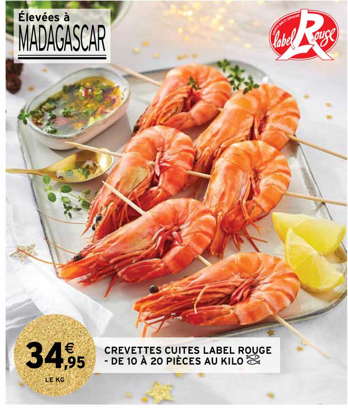 crevettes cuites label rouge de 10 à 20 pièces au kilo