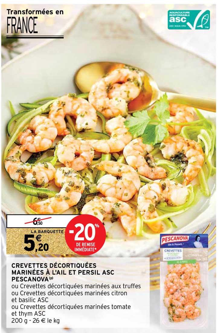 Crevettes Décortiquées Marinées à L'ail Et Persil Asc Pescanova