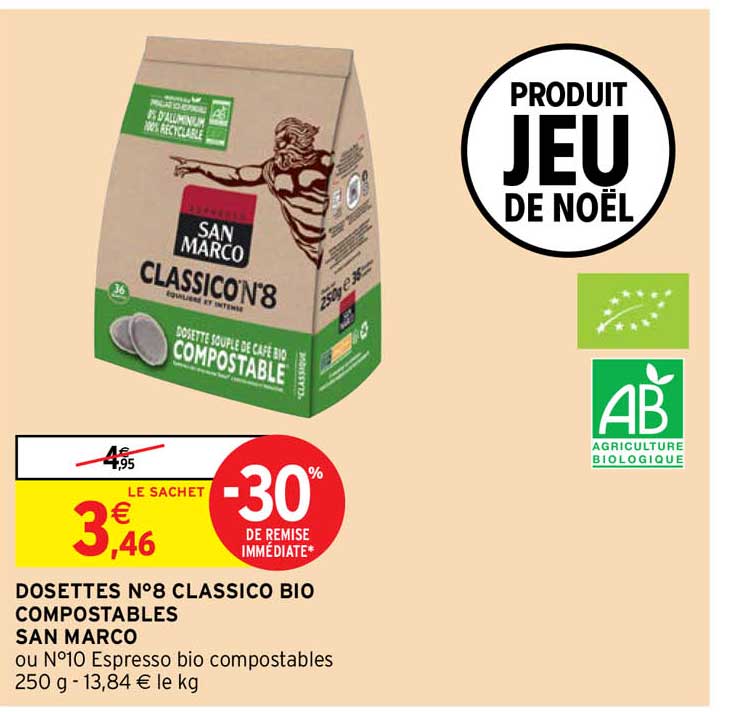 dosettes n°8 classico bio compostables san marco