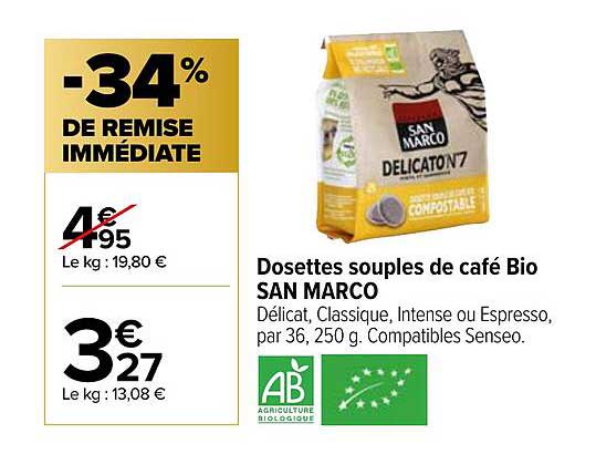 dosettes souples de café bio san marco