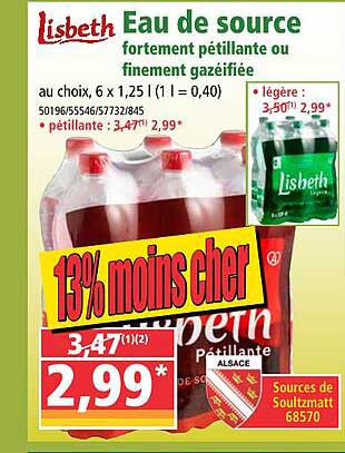 eau de source fortement pétillante ou finement gazéifiée lisbeth