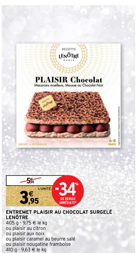 entremet plaisir au chocolat surgelé lenôtre