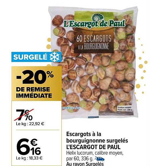 escargots à la bourguignonne surgelés l'escargot de paul