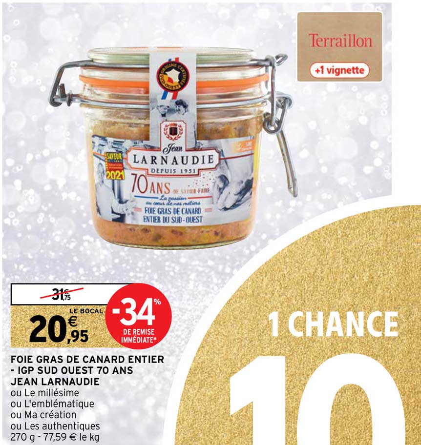 foie gras de canard entier - igp sud ouest 70 ans jean larnaudie