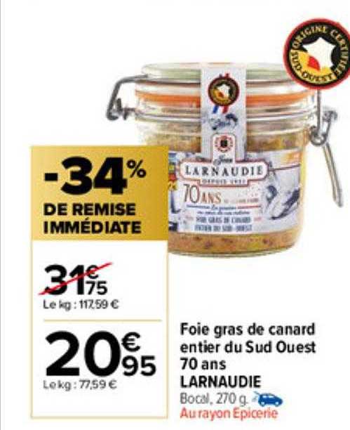 foie gras de canard entier du sud ouest 70 ans larnaudie
