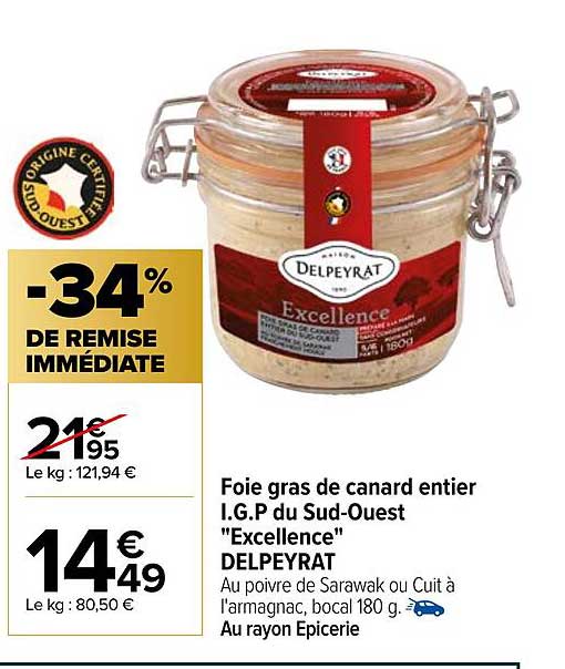 foie gras de canard entier i.g.p. du sud-ouest "excellence" delpeyrat