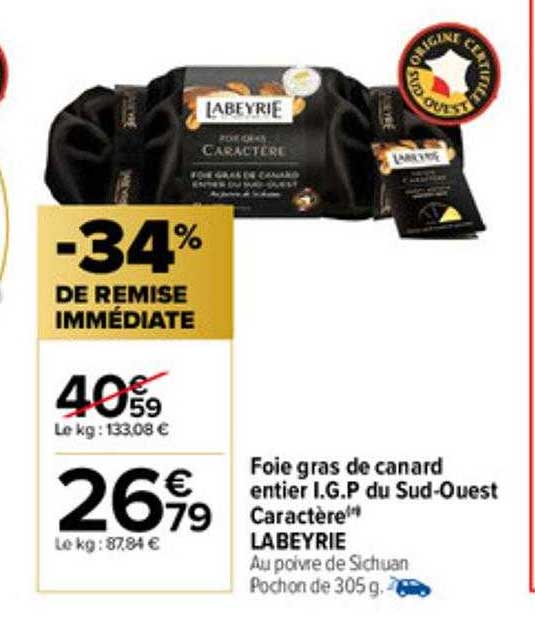 foie gras de canard entier i.g.p. du sud-ouest caractère labeyrie