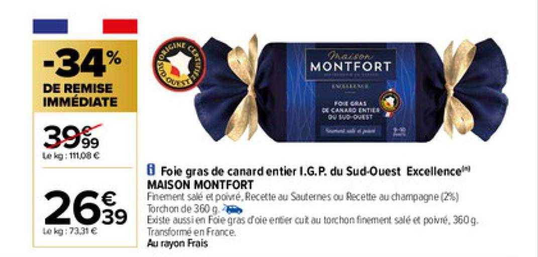 foie gras de canard entier i.g.p. du sud-ouest excellence maison montfort