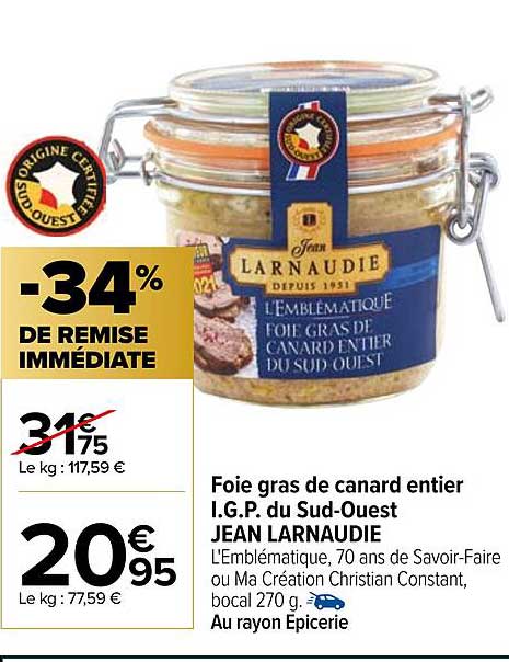 foie gras de canard entier i.g.p. du sud-ouest jean larnaudie