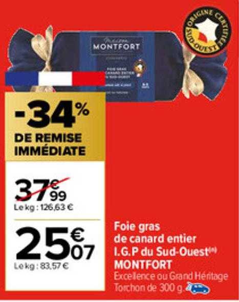 foie gras de canard entier i.g.p. du sud-ouest montfort