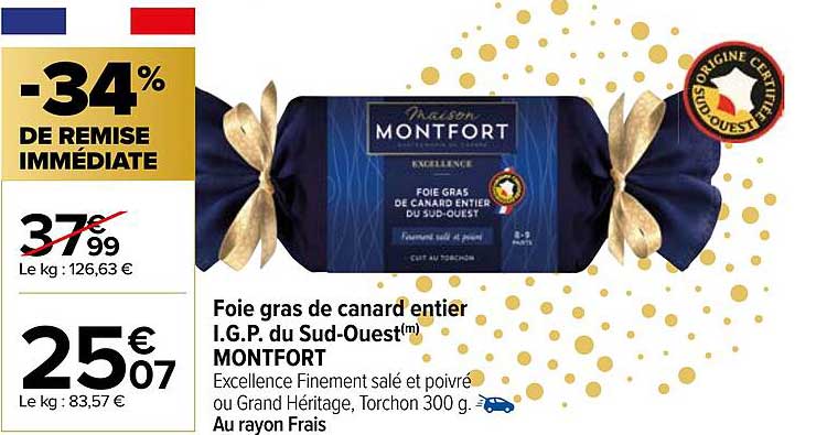 foie gras de canard entier i.g.p. du sud-ouest montfort
