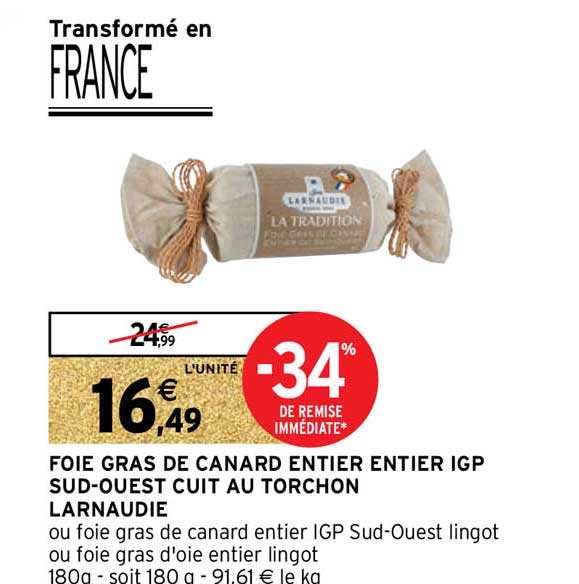 foie gras de canard entier igp sud-ouest cuit au torchon larnaudie