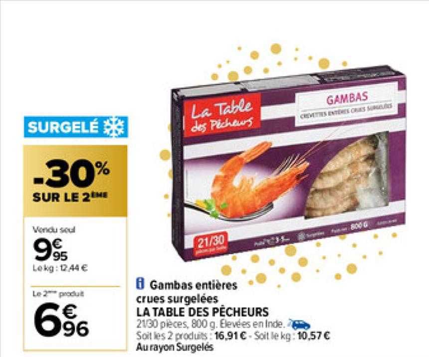 gambas entières crues surgelées la table des pêcheurs