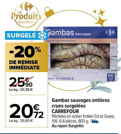 Gambas Sauvages Entières Crues Surgelées Carrefour