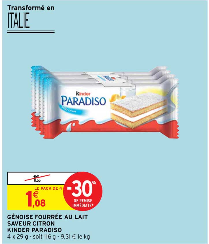 génoise fourrée au lait saveur citron kinder paradiso