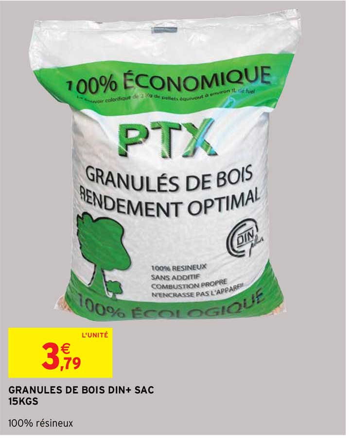 granules de bois din+ sac 15kgs