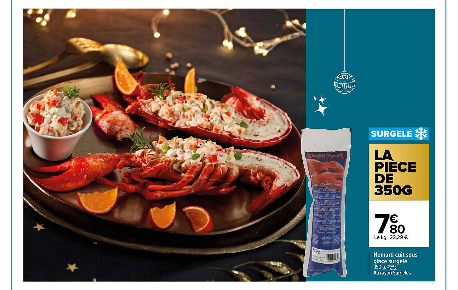 homard cuit sous glace surgelé