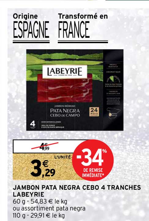 jambon pata negra cebo 4 tranches labeyrie