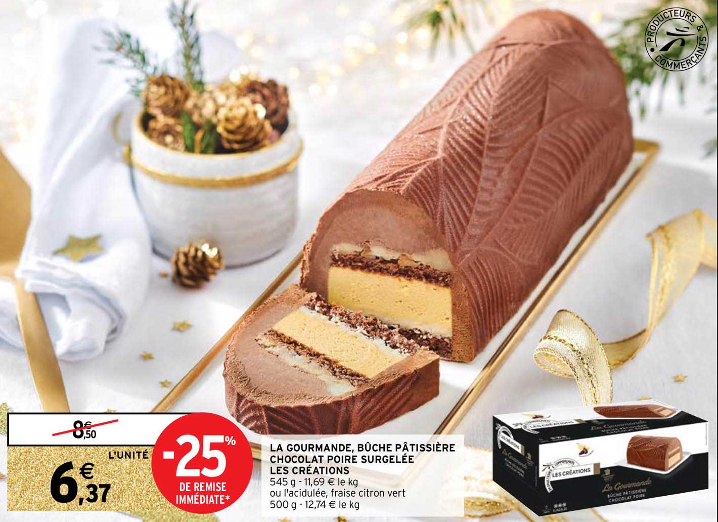 La Gourmande, Bûche Pâtissière Chocolat Poire Surgelée Les Créations
