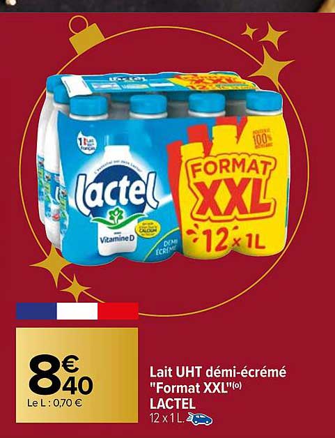 lait uht démi-écrémé "format xxl" lactel