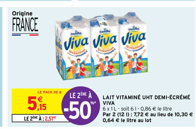 lait vitaminé uht demi-écrémé viva
