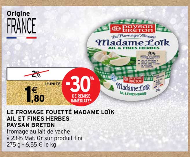 le fromage fouetté madame loïk ail et fines herbes paysan breton