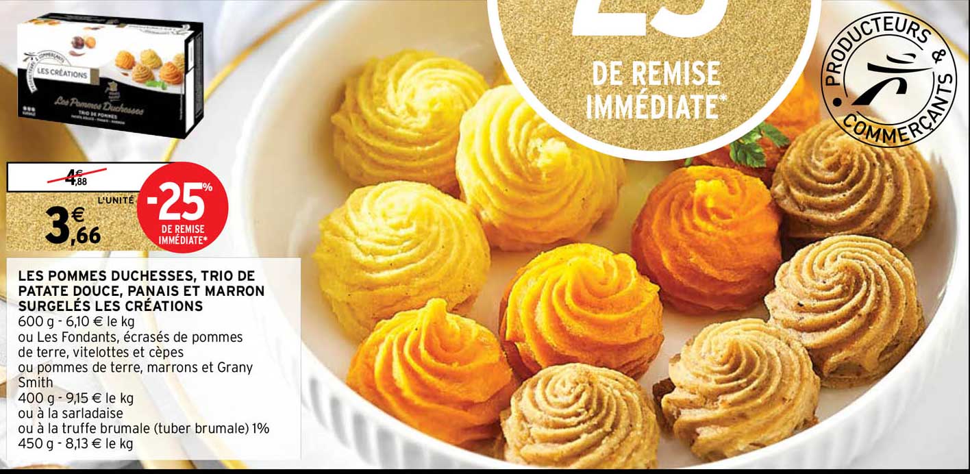 les pommes duchesses, trio de patate douce, panais et marron surgelés les créations
