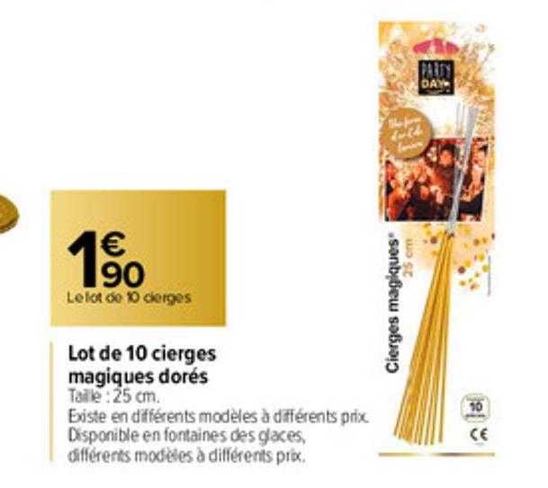 lot de 10 cierges magiques dorés