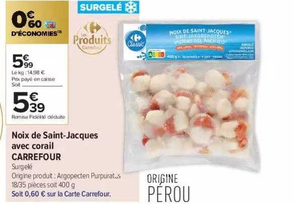 noix de saint-jacques avec corail carrefour