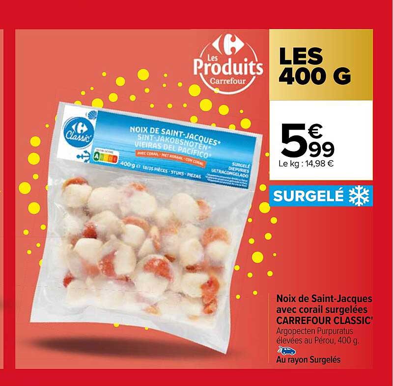 noix de saint-jacques avec corail surgelées carrefour classic'