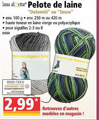 pelote de laine "dolomiti" ou "snow"