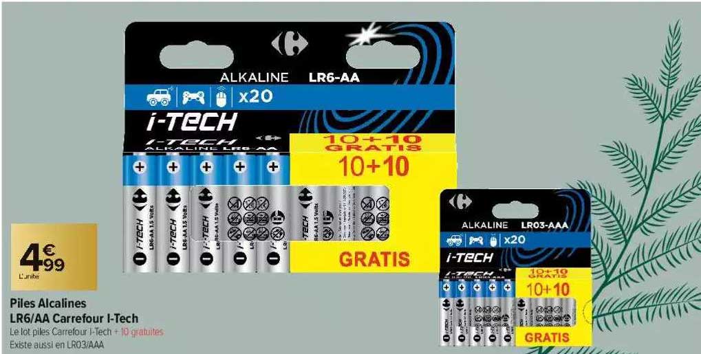 piles alcalines lr6-aa carrefour i-tech