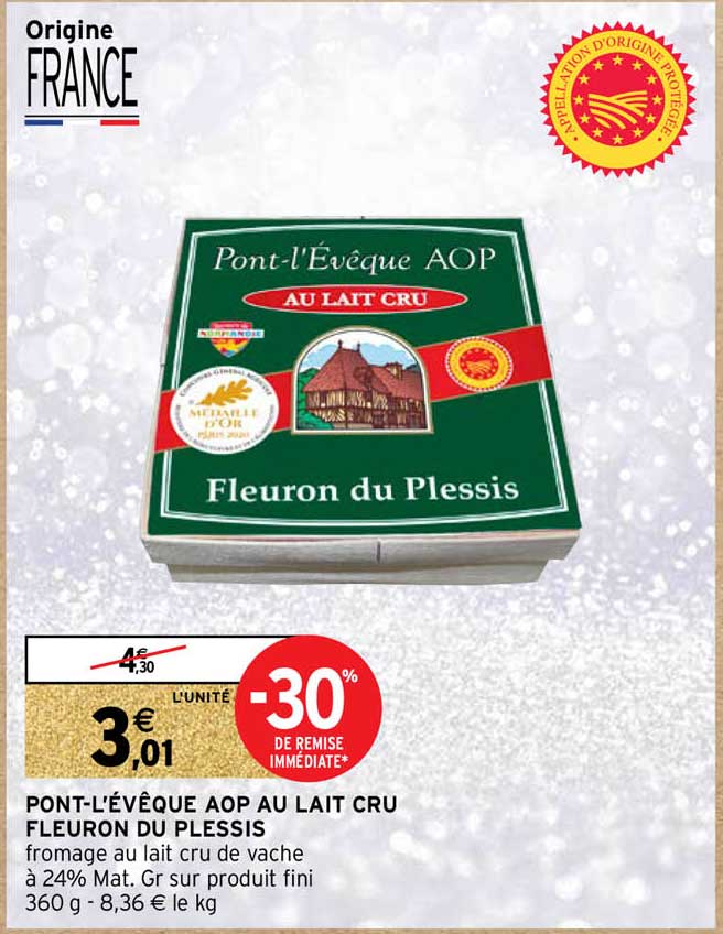 pont-l'évêque aop au lait cru fleuron du plessis