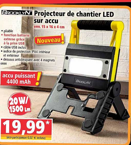 projecteur de chantier led sur accu brooklyn'