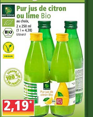 pur jus de citron ou lime bio bio sonne