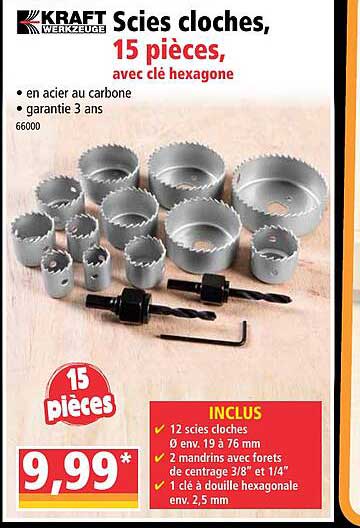 scies cloches, 15 pièces, avec clé hexagone kraft werkzeuge