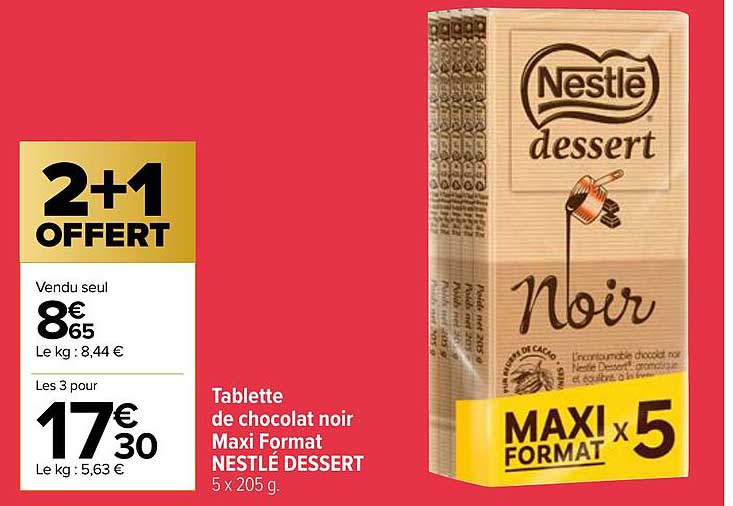 tablette de chocolat noir maxi format nestlé dessert