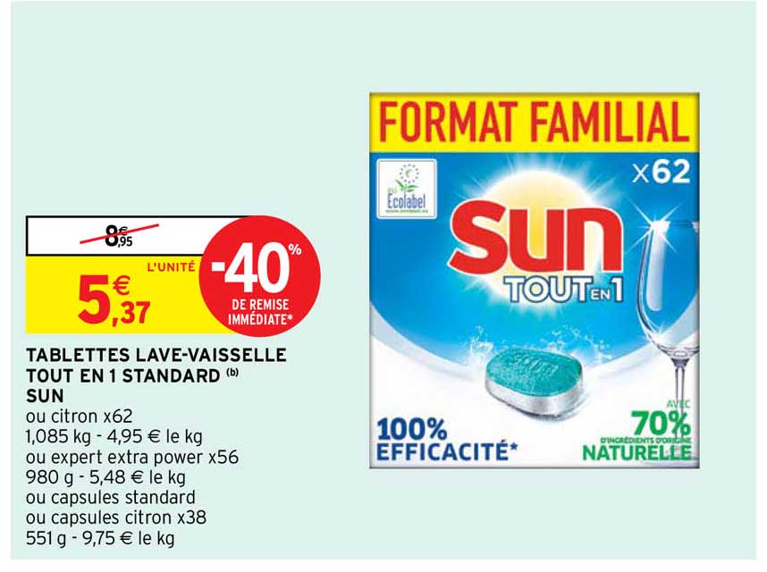 tablettes lave-vaisselle tout en 1 standard sun