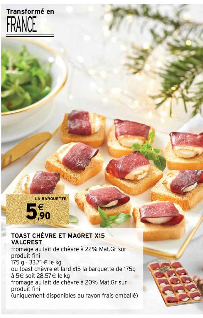 toast chèvre et magret x15 valcrest