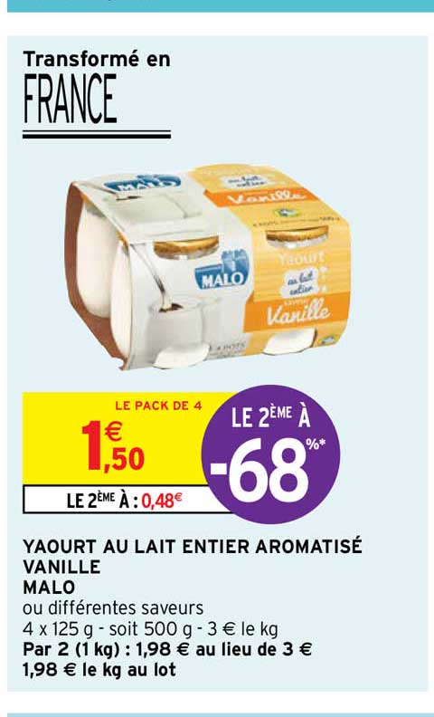 Yaourt Au Lait Entier Aromatisé Vanille Malo